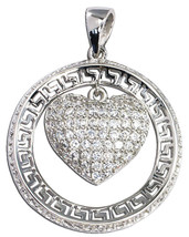 Sterling Silver Pave Heart Medallion CZ Pendant Necklace with Chain  NEW - $25.74+