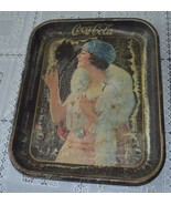 Coca-Cola 1973 Party Flapper Girl Blue Hat Metal Serving Tray Coke Vintage - $19.99