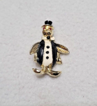 Vintage Silver Tone Enamel Penguin Brooch Pin Top Hat Suit Black White R... - £7.61 GBP