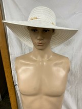 Panama Jack Women&#39;s Paper Braid Sun Hat White w/BEADED Tie One Size Brand New - £21.70 GBP