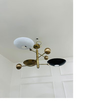 3 Light 6 Arm Mid Century Moder Chandelier Ceiling Light Fixture Raw Brass - $410.72