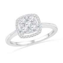1/2 CTTW Simulated Diamond 925 Silver Cluster Frame Halo Wedding Engagement Ring - £77.90 GBP