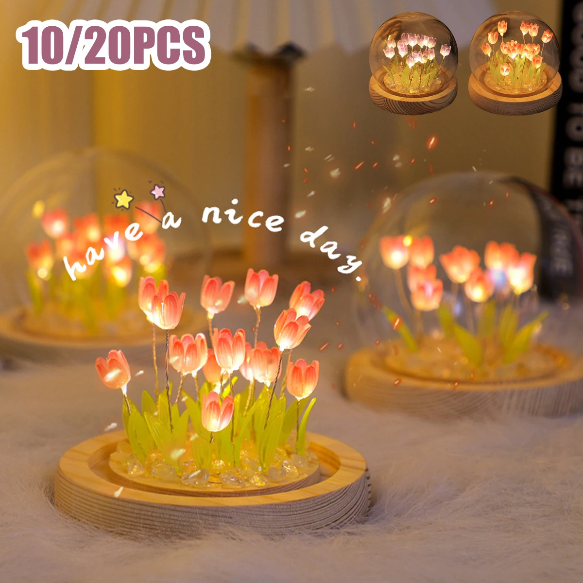 20 Pcs Tulip Night Light LED Bedside Sleep Light Battery Powered Cute Tulip - £6.20 GBP+