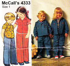 Vintage 1970&#39;s Toddler&#39;s SHIRT, JACKET &amp; PANTS McCall&#39;s Pattern 4333-m Size 1 - £7.17 GBP