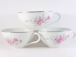 Gambles Import Rosalinda Tea Cups Set of 3 White Pink Roses Platinum 6 oz - £12.38 GBP