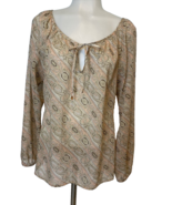 Ann Taylor Loft Tan, Brown, Pink Paisley Sheer Long Sleeve Peasant Top S... - €10,59 EUR