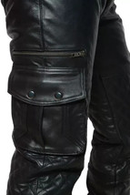 Mens Real Leather Black Pants Cargo Trousers Biker Fit Trousers Motorbik... - $113.04