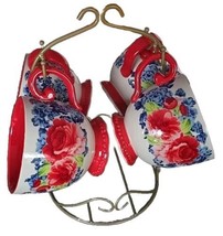 Four (4) Pioneer Woman ~ Floral Medley ~ Stoneware Mugs ~ Carbon Steel R... - $46.75