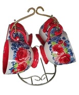 Four (4) Pioneer Woman ~ Floral Medley ~ Stoneware Mugs ~ Carbon Steel R... - $46.75