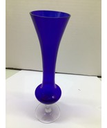 Vintage Scandinavian Glass Pedestal Vase - Cobalt Blue~ Hand Blown Glass - $18.81