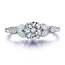 1.60 Ctw Round Cut Natural Moissanite 14K White Gold Over Flower Engagement Ring - £93.14 GBP