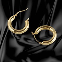 18k yellow gold hoops over silver Gold thick huggie hoop earrings Birthday jewel - £53.43 GBP