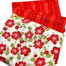 Bright Flowers and Stripes Fabric Fat Quarter 3Pack Salmon Orange Red 100%Cotton - £6.54 GBP