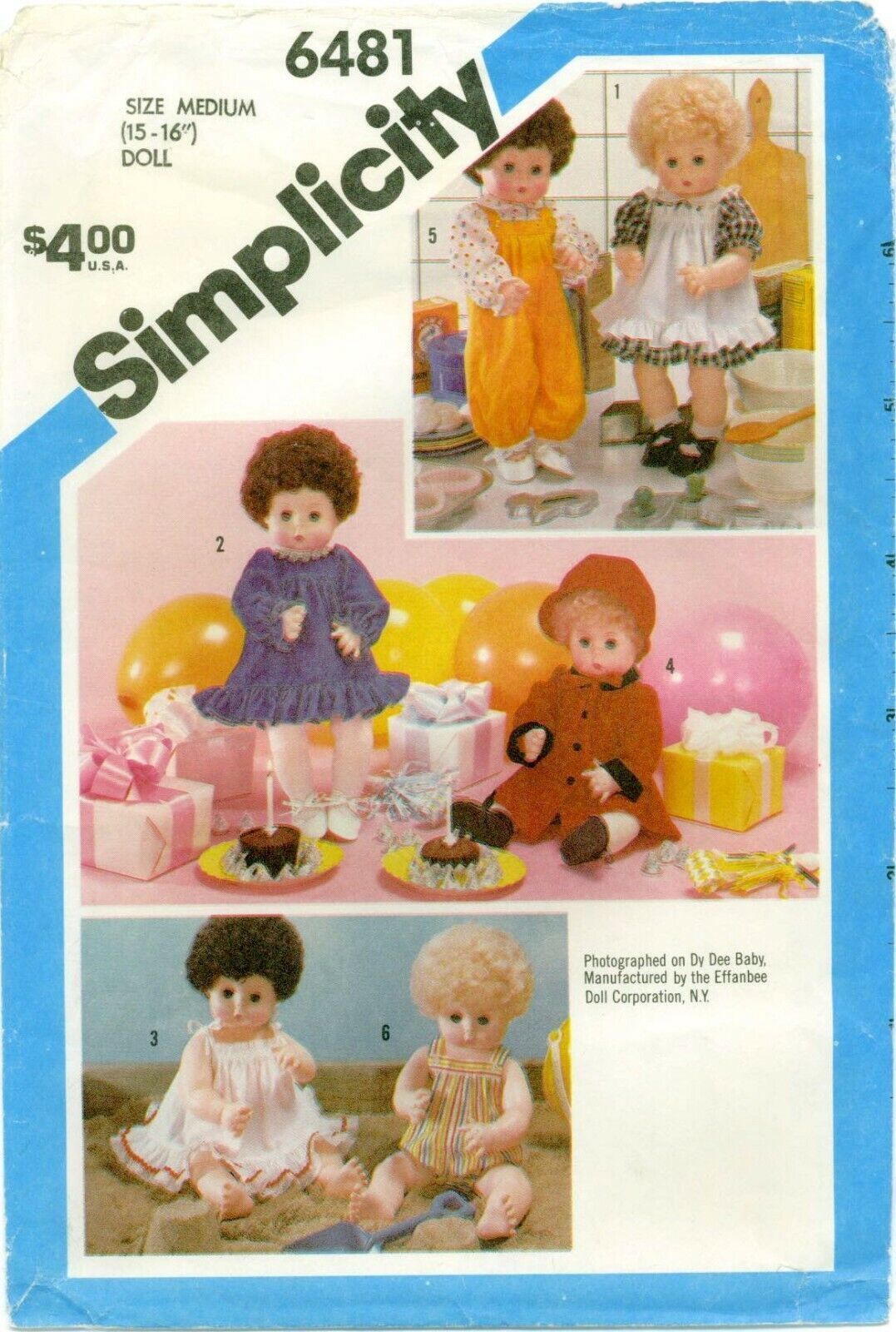 Primary image for Simplicity 6481 Doll Clothes Wardrobe Baby Girl 15-16" pattern UNCUT FF 1984 VTG