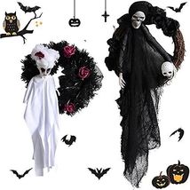 Ghost Wreath Ornaments 2 PCS Ghost Door Hanging Black and White Ghost Ha... - £102.30 GBP