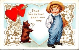 Vintage Whitney Postcard 1915 Valentine card dog girl arrow embossed a4 - £17.02 GBP