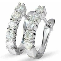 Solid 14K White Gold Over 1.5Ct White Round Cut Diamond Hoop/Huggie Earrings - £68.69 GBP