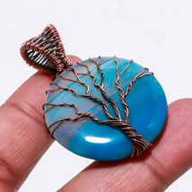 Blue Geode Agate Gemstone Copper Wire Wrapped Pendant Handcrafted 1.90&quot; SA 1664 - £3.94 GBP