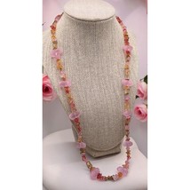 Vintage Pink Beaded Necklace Pastel Beach Boho Faux Opaque Stone - $18.97