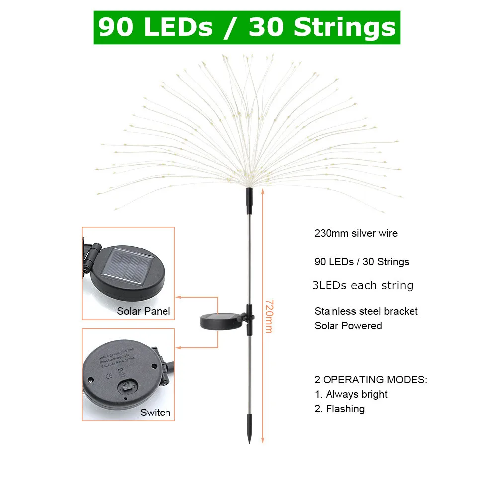 1pcs Outdoor LED Solar Flashing Fireworks Lights 90/150 LEDs Waterproof String F - £128.33 GBP