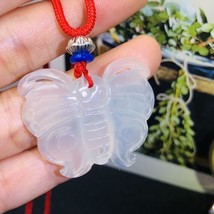Natural Jade Pendant Necklace carving Butterfly pendant Red rope necklace gift - £12.83 GBP