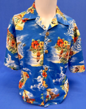 Paradise On A Hanger Hawaiian Shirt - Men&#39;s Medium - Blue Hula Girls - £15.81 GBP