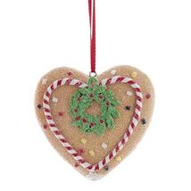 Gingerbread Cookie Heart with Holly Christmas Tree Ornament - $9.88