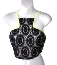Nwt Love &amp; Love Neon Green Chartreuse Black Lace Halter Top Goth Y2k Siz... - £13.14 GBP