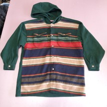 VTG Bugle Boy Hooded Sweater Shirt Teen XL Green Stripe Button Up Fleece... - $17.05
