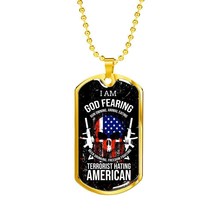 Skull Of Freedom Patriot Necklace Stainless Steel or 18k Gold Dog Tag 24&quot; Chain - £37.92 GBP+