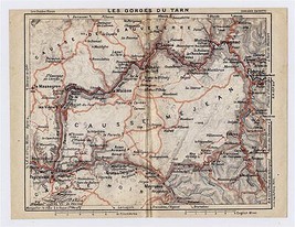 1926 Original Vintage Map Of Gorges Du Tarn Canyon Causse Mej EAN France - $23.05