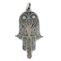 Vintage Sterling Signed Israel Hamsa Hand Filigree Judaica Amulet Charm Pendant - $39.60