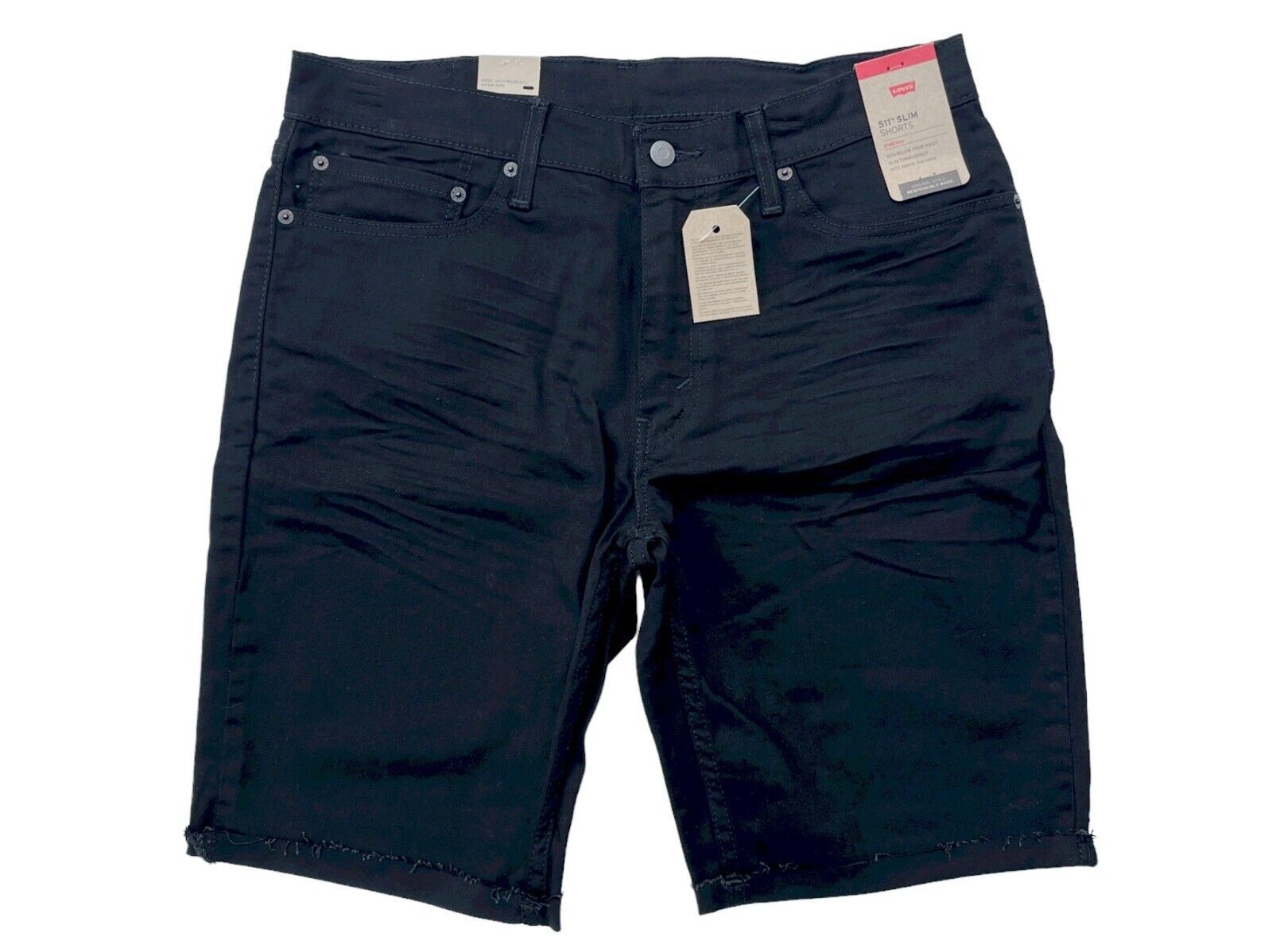 Levis Red Tab 511 Mens Black 11&quot; Slim Fit Cut-Off Stretch Denim Jean Shorts - $37.99