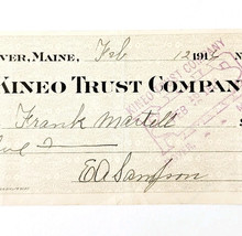 1916 Kineo Trust Company Bank Check E.A. Sampson Dover Maine Signed 7153... - $367.88 MXN