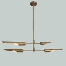 Sputnik Mid Century Two Arm Light Linear Chandelier Modern Handmade Brass Light - £259.87 GBP