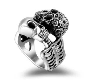 Stainless Steel Double Skull Cocktail Ring Sleek and Edgy Jewelry Piece - 8 - £43.04 GBP