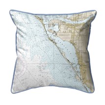 Betsy Drake Sarasota Bay, FL Nautical Map Large Corded Indoor Outdoor Pillow - £42.98 GBP
