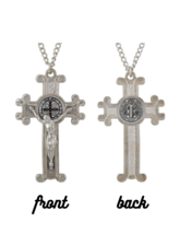 St. Benedict Scroll Crucifix Necklace 3&quot; High 15&quot; Total Cross Pendant Men&#39;s - $12.99
