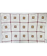 Vintage Crocheted Table Cover Squares White Red 50x70 (Christmas) Gold - $59.39