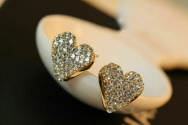 1.25Ct Round Cut Heart Love Lady Women Stud Earrings 14k Yellow Gold Finish  - £64.26 GBP