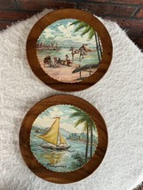 Set Wood Plates Philippines Vizcarra Numbered Hand Painted Water Boat Mnt Scene - £9.23 GBP