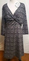 Prana Gray Print V-Neck Faux Wrap Twist Front Dress Black Grey Stretch S... - $17.72