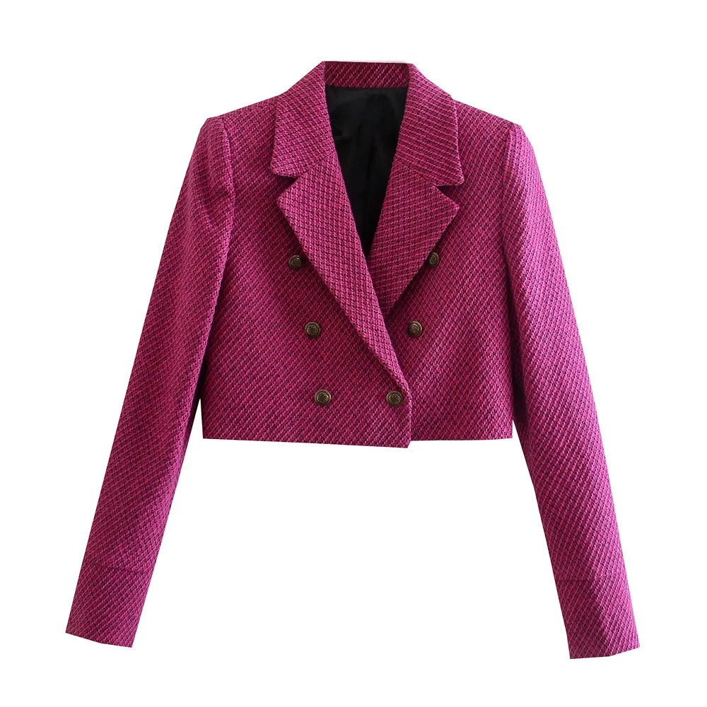 MOYATIIY Women 2021  Office Wear Cropped Tweed Blazer Coat Classic Beauty Metal  - £145.73 GBP