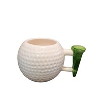 Vtg White Golf Ball Mug Green Tee Handle Coffee Tea Cup Golfer Gift Novelty - £14.27 GBP