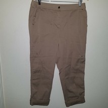 Zenergy by Chico&#39;s Tan Capri Pants Size 1 (Approx Medium/8) Gold Buttons Cuffed - £14.15 GBP