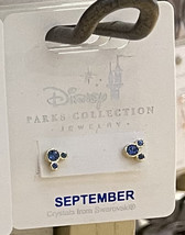 Disney Parks Mickey Faux Sapphire September Birthstone Stud Earrings Gold Color