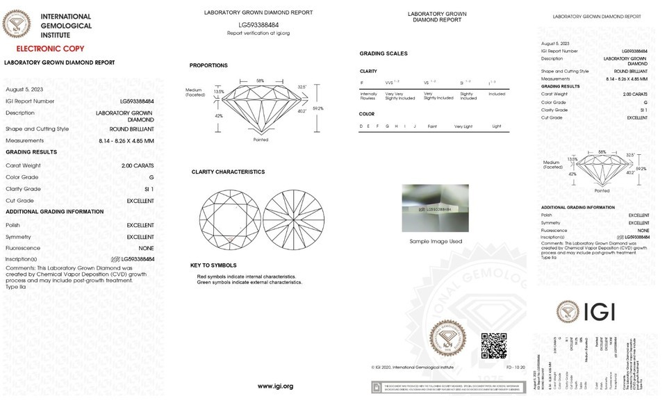 Authenticity Guarantee
2.00 CT ROUND EXCELLENT CUT G SI1 IGI CERTIFIED CVD L... Item image 2