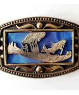 CII New York Belt Buckle Fisherman Catching Fish Vintage 3.5&quot; E31 - $29.99