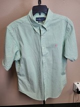 Polo Ralph Lauren Men Shirt Lg Green Striped Button Down Short Sleeves - £9.64 GBP