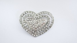 Small/medium silver heart crystal hair pin clip barrette for fine thin hair - $7.95